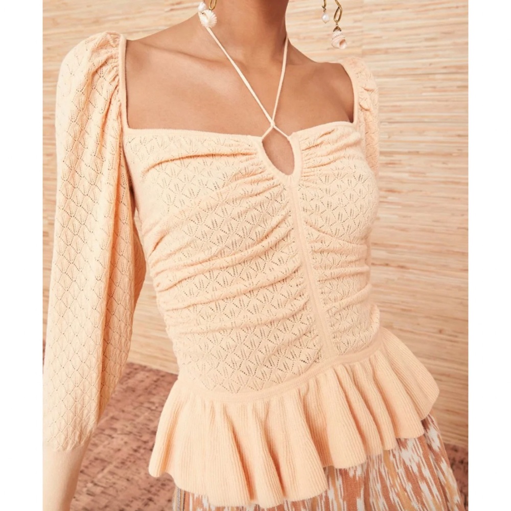 Ulla Johnson Leland Peplum Top in Honey Peach - Picture 2 of 8